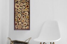 25 a stylish and cool tree slice wall art in a frame is a cool rustic home decor solution that can be realized by you yourself