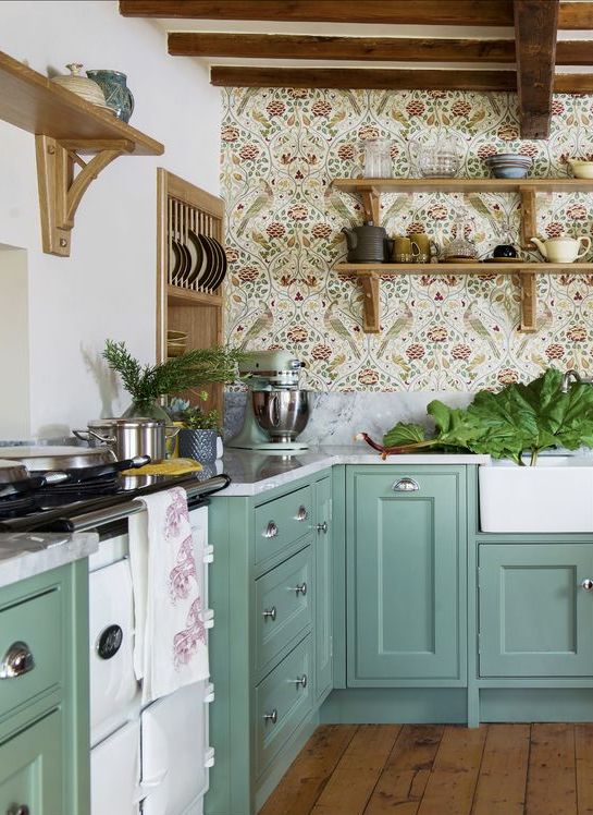 35 Chic Floral Wallpaper Kitchen Decor Ideas - DigsDigs