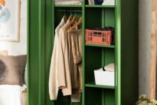 34 a cool two-door metal locker in green is a stylish and cool addition to a bedroom, it’s a soft color and a functional piece