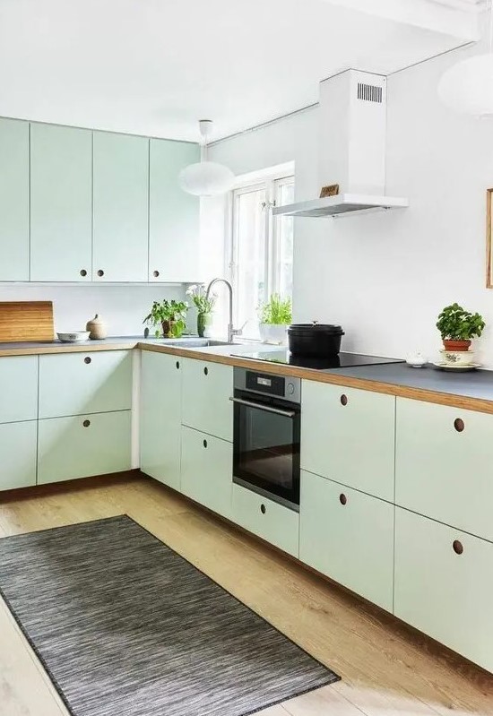 https://www.digsdigs.com/photos/2023/03/a-mint-green-Scandinavian-kitchen-with-MDF-cabinets-black-countertops-and-a-white-backsplash-a-dark-rug-and-built-in-appliances.jpg