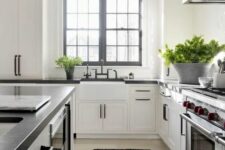a cozy kitchen with shaker cabinets