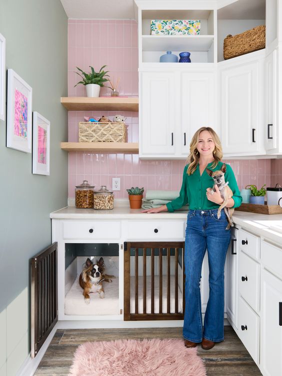 Farmhouse Dog Stand with Food Storage