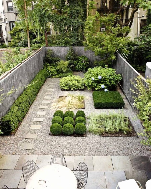 a small backyard with mini flower beds with different types of plants and gravel and tiles around is pure modern elegance a small backyard with mini flower beds with different types of plants and gravel and tiles around is pure modern elegance