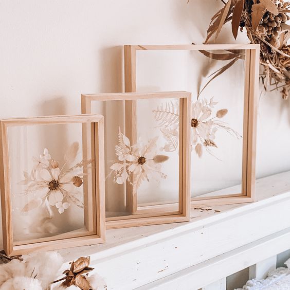 Dried Flower Frame Decoration - Wood - Glass - Green - Brown