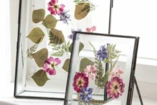 super bright blooms and leaves in black frames can be comfortably placed on windowsills, shelves and mantels