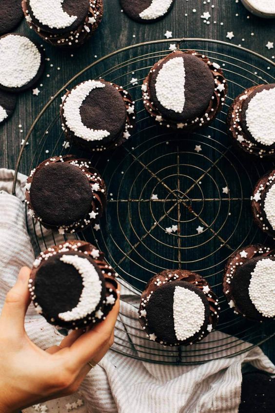 brownie cupcakes showing phases of the moon are great desserts for a celestial Halloween party