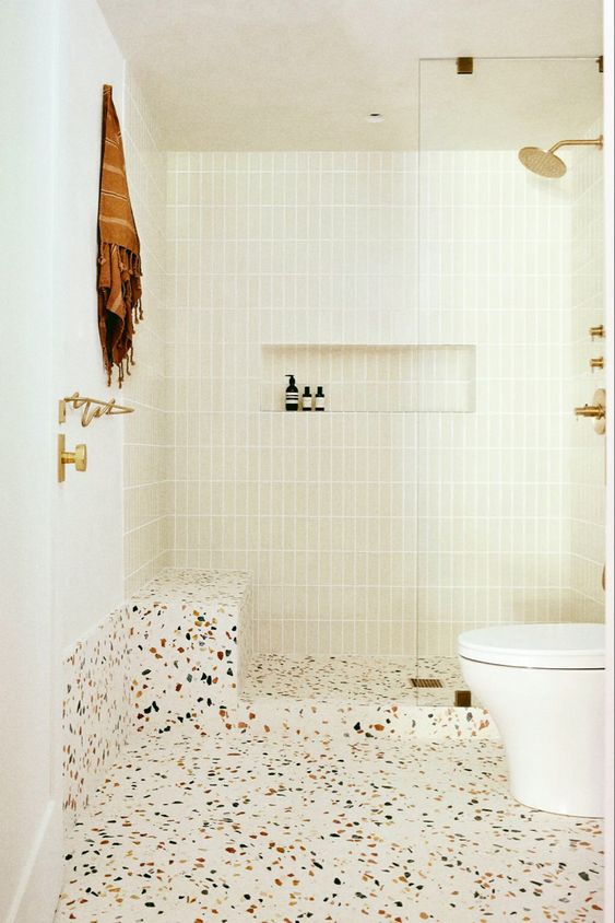 Illustration of Penthouse Bathroom Design With Large Terrazzo Floor