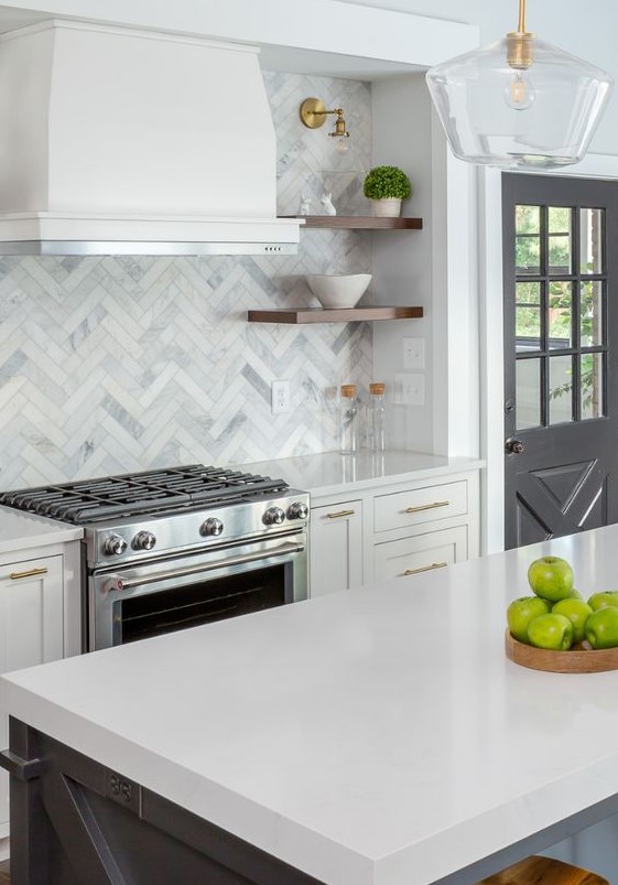 70 Eye-Catchy Herringbone Tile Backsplashes - DigsDigs - Gray And White Herringbone Tile Backsplash