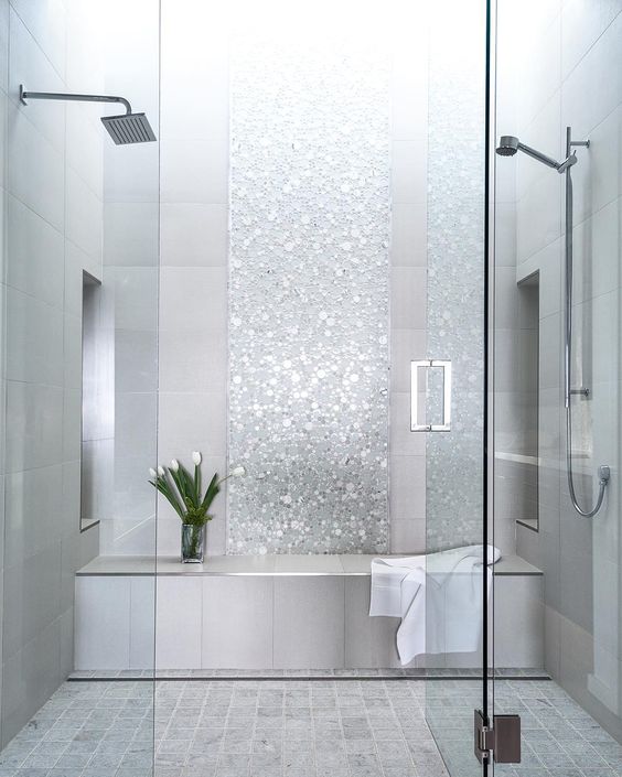 sparkling silver shower tiles