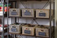 24 basement baskets with labels