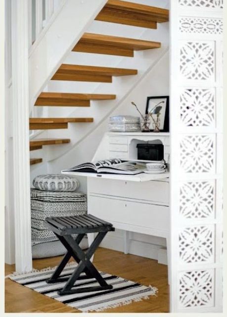 office nook under the stairs