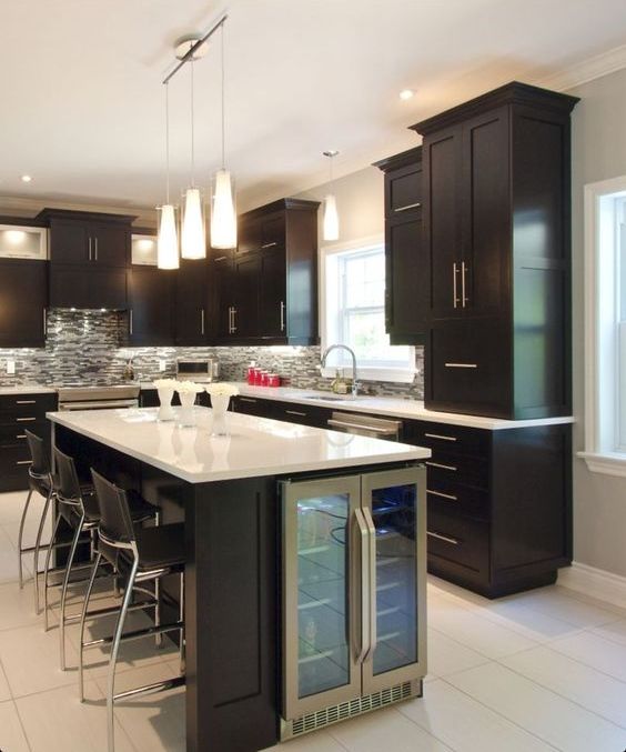 kitchen island with a drink cooler