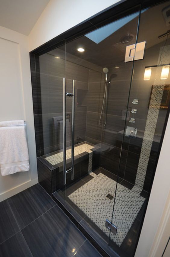 large scale black shower tiles