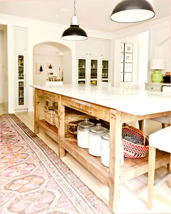 kitchen island with food storage space