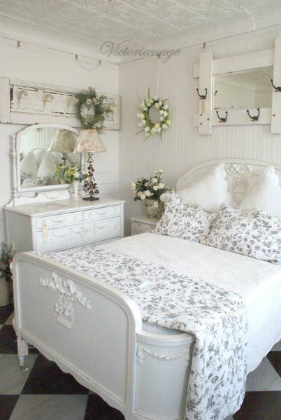 shabby chic white wood headboard