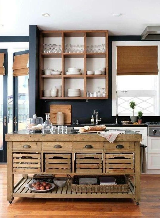 kitchen island with open food storage