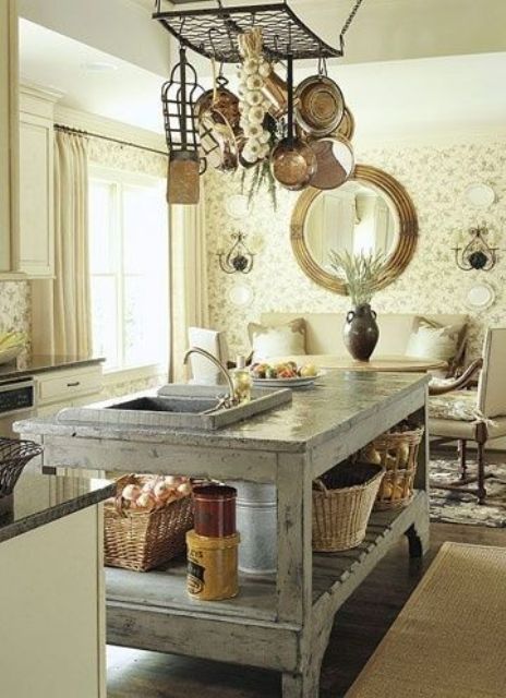 kitchen island with open storage