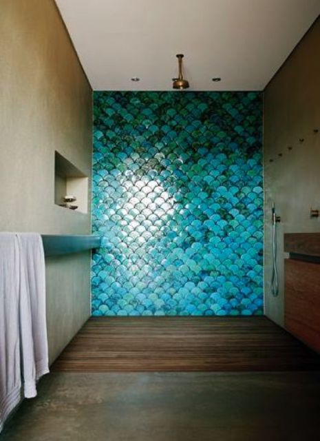 turquoise blue fish scale tiles