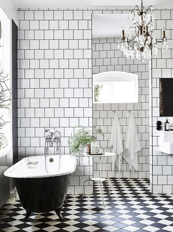 black and white checked mosaic bathroom tiles