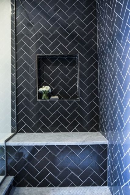 herringbone navy tiles