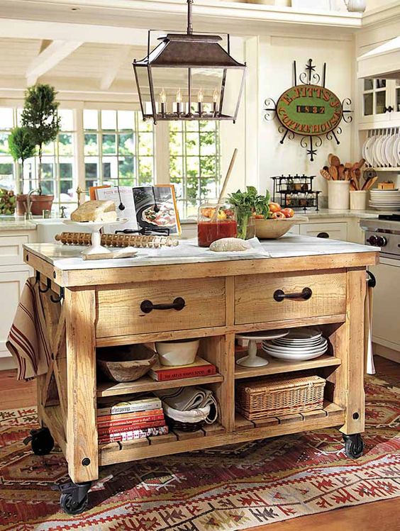 kitchen island with storage spaces