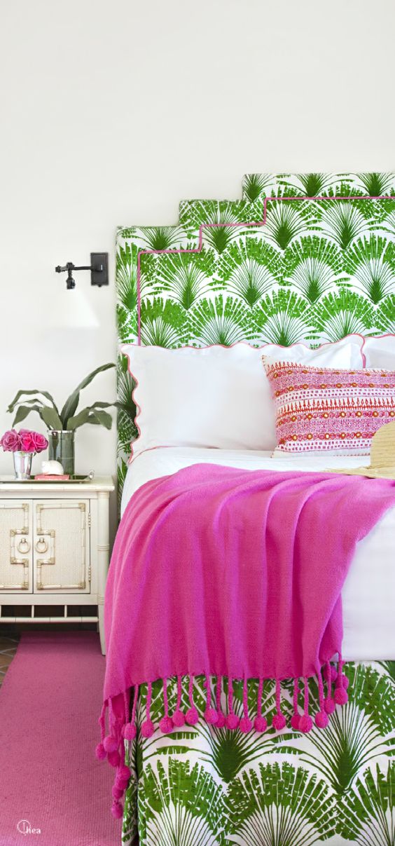 greenery patterned headboard