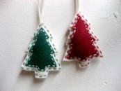 green, red and white Christmas ornaments shaped as trees are always a cool idea, these shapes are classics