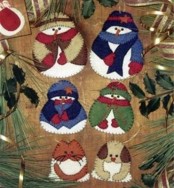 colorful owl, dog, snowmen and penguin felt Christmas ornaments with appliques are lovely and super bold