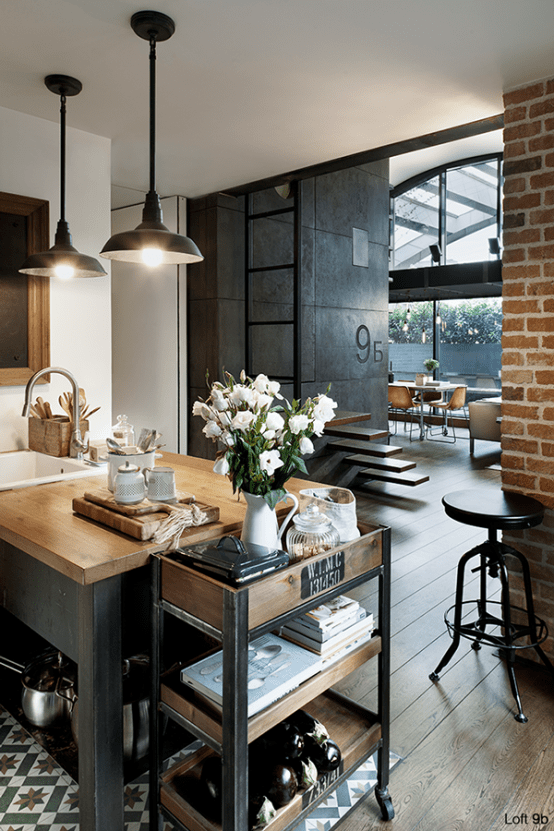 9b Industrial Loft With Brick Walls And Lots Of Metal In Decor