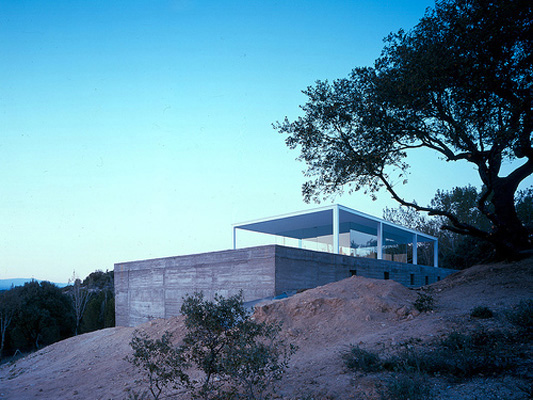 Concrete Box House With Glass Platform On The Top