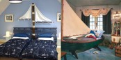 two ways of decorating a sea-inspired kids’ room – adding boats and sails in different ways