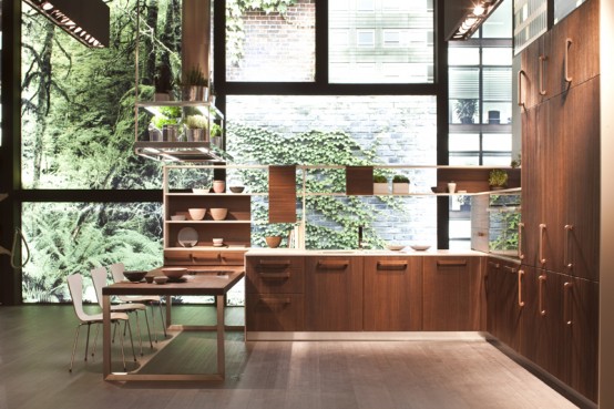 Kitchen With Thermally Treated Oak Cabinets – E-Wood by Snaidero
