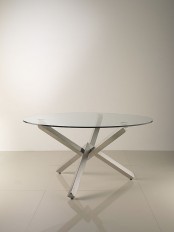 a classy modern dining table with a catchy metal triangle base plus a glass tabletop is a lovely idea for a modern dining room
