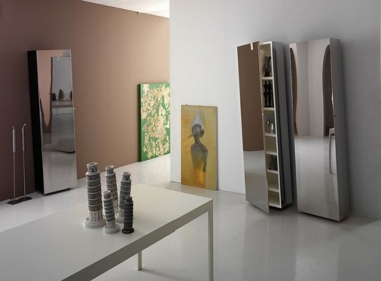 Multi-Purpose MDF Wall Cabinet With Super Mirror Door Finish – Clino by Pallucco