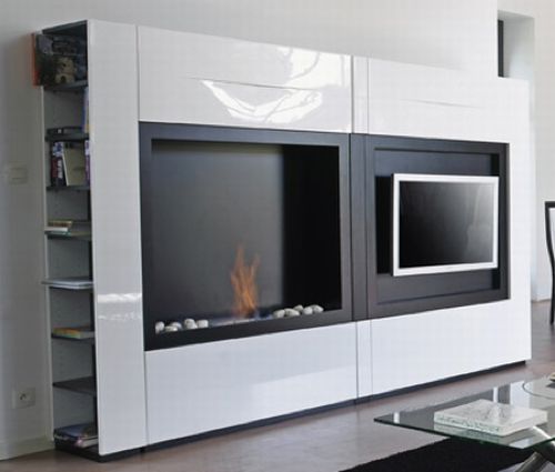 Minimalist TV Stand With Fireplace Fontana By Mobilier DeFrance 