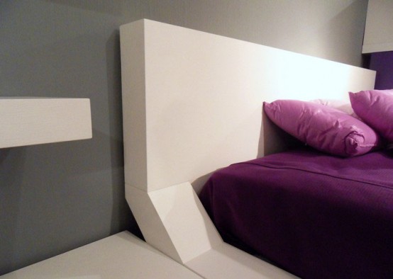 Modern Bedroom Design with Unusual Wall Shelves - DigsDigs