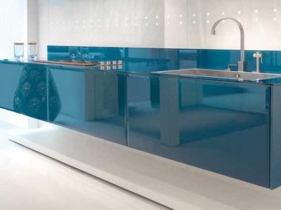 Modern Kitchen Design with LED Lights and Cobalt Finish By Scic