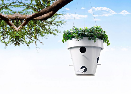 Nice Outdoor Flowerpot With BirdHouse   O Nest_O By De Castelli