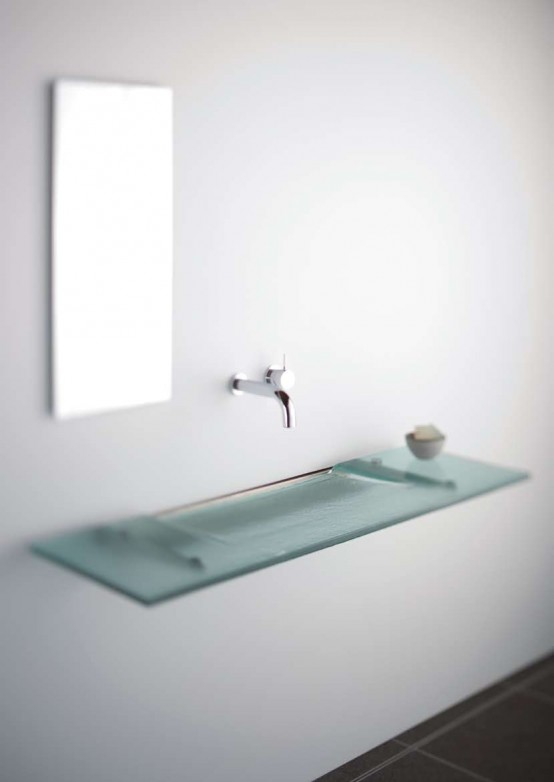 Very Slim Glass Bathroom Sink Linea Washplane® Seafoam Glass By Omvivo