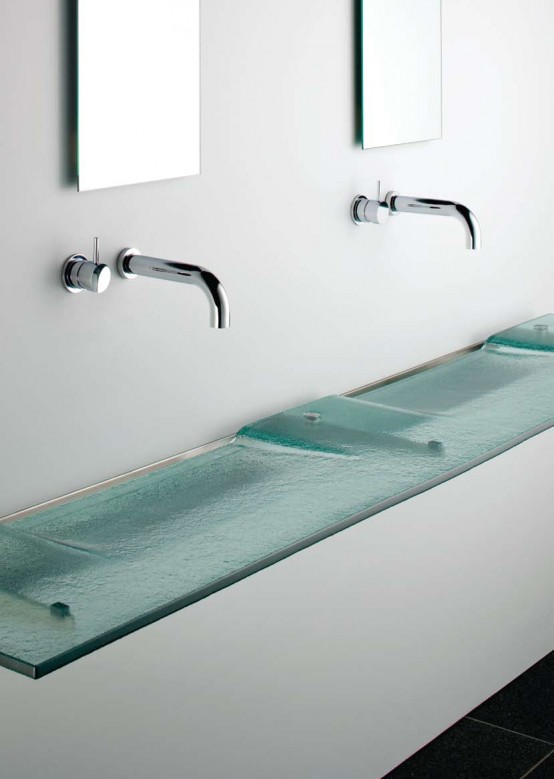 Very Slim Glass Bathroom Sink Linea Washplane® Seafoam Glass By Omvivo