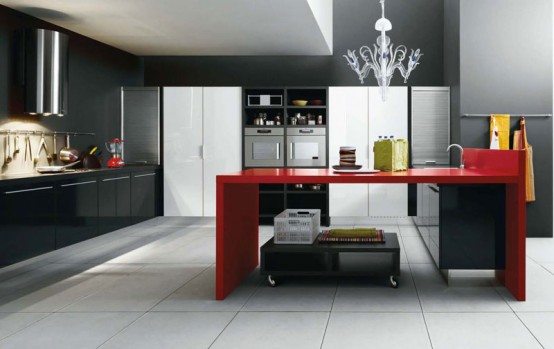 White, Black And Red Kitchen Design Gio By Cesar