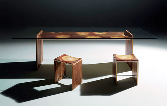 Wood Dining Room Furniture with Unique Finish by Toyo Ito
