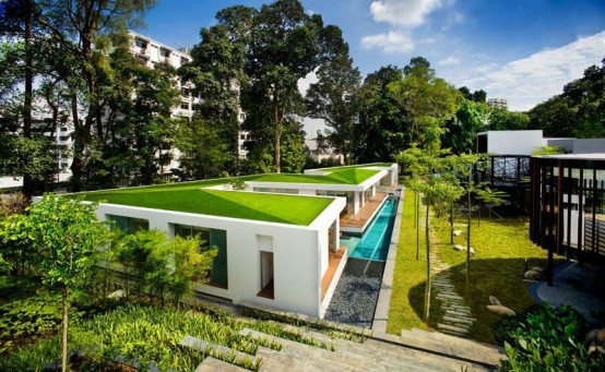 Zig-Zag Single Storey Bungalow House With a Planted Roof