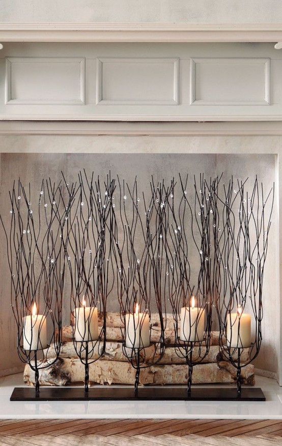 30 Adorable Fireplace Candle Displays For Any Interior - DigsDigs