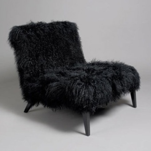 a black faux fur loveseat is a cool piece for a Gothic-infused interior or just a moody space