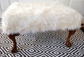 a faux fur stool or ottoman is a refined and chic item for cold seasons and it will bring comfort to your home