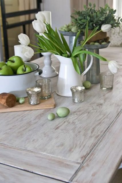 a whitewashed dining table is a beautiful and delicate solution for a Scandi, vintage or shabby chic space