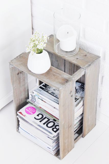 a whitewashed crate can be turned into a side or end table with plenty of storage, that's a cool idea for a relaxed space