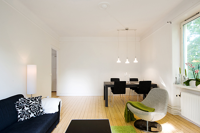 Apartment With Light Wood Floors & Painted White Walls