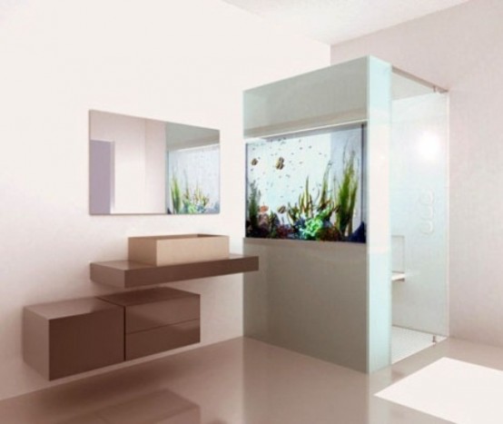 a small aquarium built into a shower wall will give you a feel of swimming in the sea